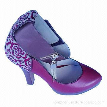 High-quality Leather Court Shoe with Embroidery/Dress Platform and Heel for Women/Leather Outsole